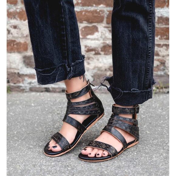 BED|STÜ Artemis Sandals Womens 7.5 Black Strappy Leather Gladiator Buckle NEW - Picture 6 of 6